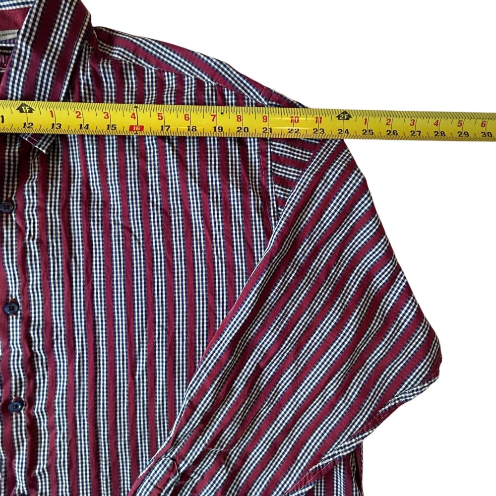 Luchiano Visconti Black Mens Striped Shirt 2 Ply Mercerized Cotton Burgundy XL - Picture 4 of 8